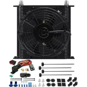 Av-18506e-a06a18 American Volt 40 Row Engine Trans-mission Oil Cooler Electric Fan 6an Hose Adapter Temp Switch