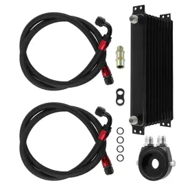 80h94g Bfo 10 Row An10 Oil Cooler With Bracket 3/4 16& M20 1.5 Filter Adapter Hose Kits Black