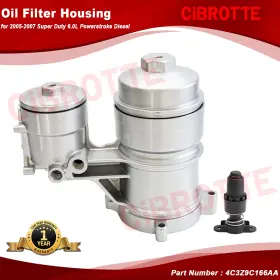 4c3z9c166aa Cibrotte Aluminum Oil Filter Housing For 2005-2007 Super Duty 6.0l Powerstroke Diesel