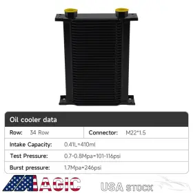 Csks 01egb082fbk Aluminum Universal 34 Row Transmission Engine Oil Cooler M22 1.5 Female Ports Bk