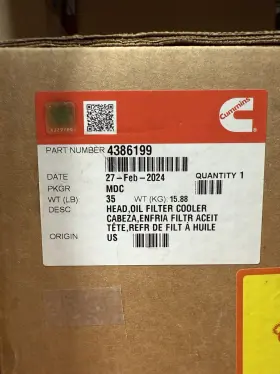 4386199 Cummins Head Oil Filter Cooler Oem Peterbilt Kenworth Factory Sealed