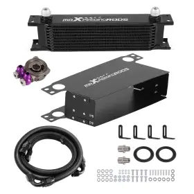 8gdo60 Maxpeedingrods Universal 10 Row Transmission Engine Oil Cooler 10an Aluminum Black With Hoses