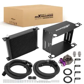 Gyki5f Maxpeedingrods Oil Cooler 30 Row Universal 10an Transmission Aluminum Black Air Guide Complete