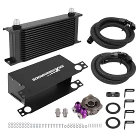 Lujst2 Maxpeedingrods Universal Engine Transmission Oil Cooler 16 Row 10an With Air Guide Aluminum