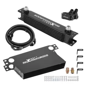 Ql8yo2 Maxpeedingrods Universal Engine Oil Cooler 7 Row 10an Transmission With 2 Hoses Adapter Black