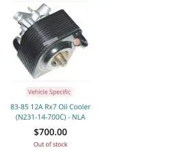 N231-14-700c Mazda 83 84 85 Rx-7 Fb 12a Beehive Water Cooled Oil Cooler