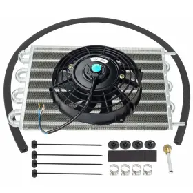 W17502-07-bk Wish2016 15-1/2 Inch Aluminum Transmission Oil Cooling Radiator 7 Slim Push Fan Universal Kit
