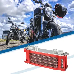 X Autohaux 716058616109 Red M10 Interface Engine Oil Cooler Radiator For Monkey Bike 50cc-160cc Metal