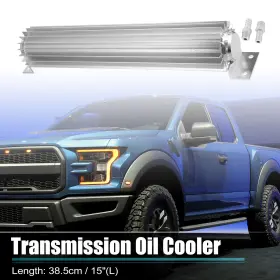 X Autohaux 745060326539 1 Set Universal Transmission Oil Cooler 15 Inch Finned With 1/4 Npt Silver Tone