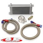 13.5"X2"X5" 9-ROW Transmission Oil Cooler Silver + Stainless Lines Adapter Set New. Price: $140.00.